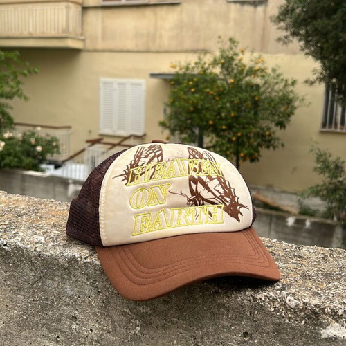 Erehwon Studio Trucker cap used, beige and brown