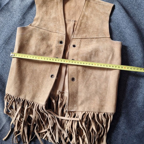Genuine Leather Coat small, used, beige with fringes