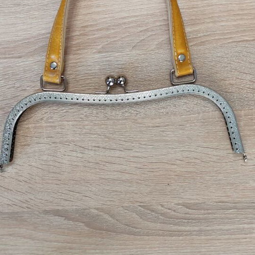 Metal bag frame clasp 27cm with leather handle new