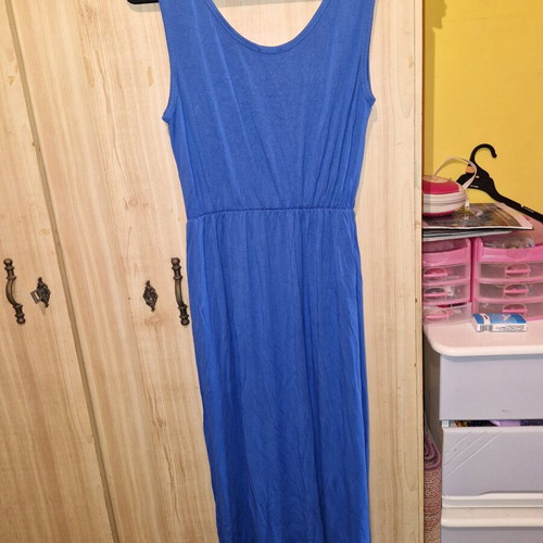 Long blue dress used, size L with small stain