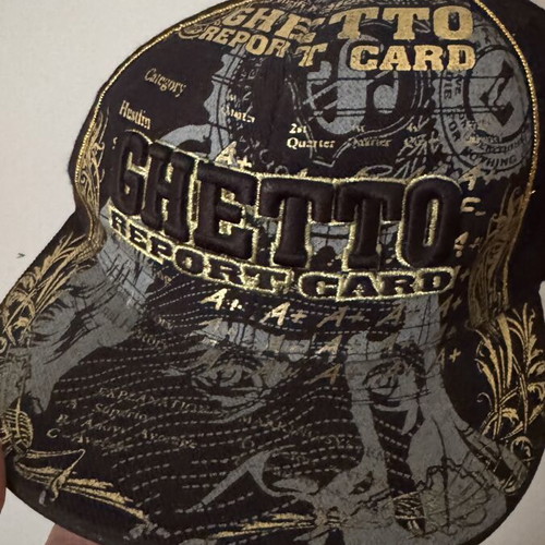 Ghetto Report Card Fullcap Hat like new, black and gold, size S