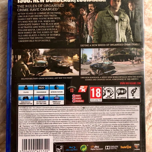 Mafia 3 PS4 like new with map and booklet