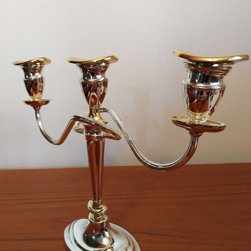 Candlestick 3-Holder like new with 3 gold candles gift