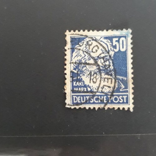 Γερμανικό γραμματόσημο DDR 1953, 50 pf, Karl Marx σκούρο ουλτραμαρίνι σαν καινούργιο