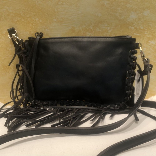 Crossbody bag new black leather with fringes for every occasion