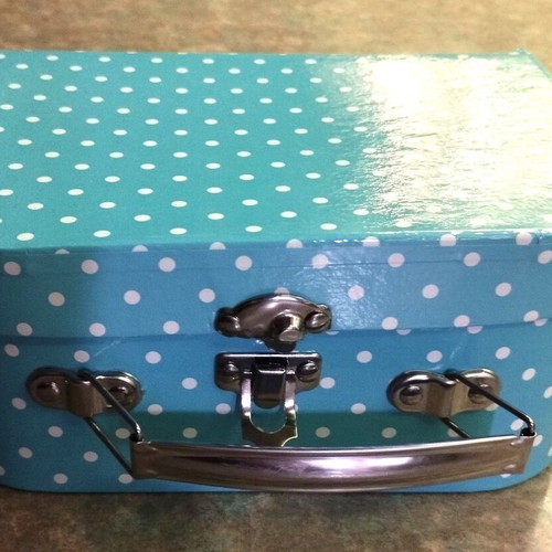 Mini Paper Suitcase Turquoise Polka Dot New