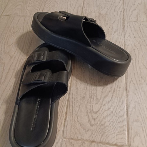 Tsakiris Mallas black leather platform sandals, size 38