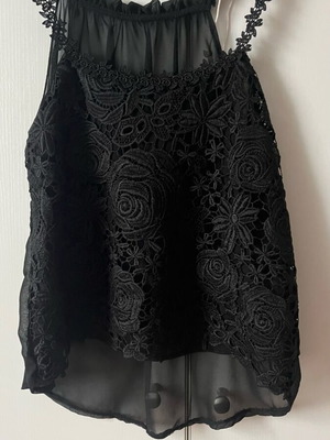 Black top with lace front and sheer back, new, size S/M