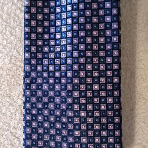 Chaps men's tie blue with purple check, 100% polyester, new