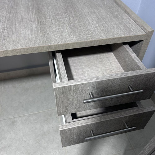 Handmade wooden desk with 2 drawers, grey wood finish