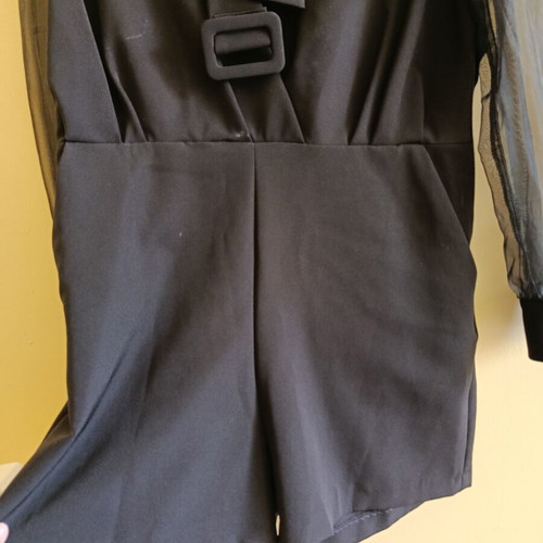 One-piece shorts formal with tulle sleeves, like new, black, size L