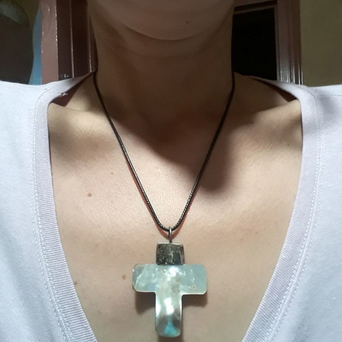 Vintage cross large old made of shell and 925 silver