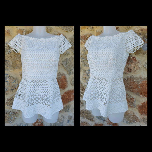 Access Fashion blouse with knitting and pleats, white, like new, size S/M