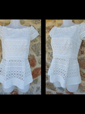 Μπλούζα Access Fashion με πλέξιμο και πιέτες, άσπρη, σαν καινούργια, μέγεθος S/M