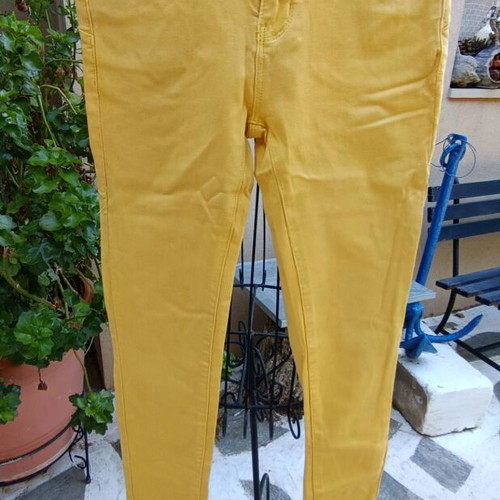 Colored stretch denim pants mustard color size S new