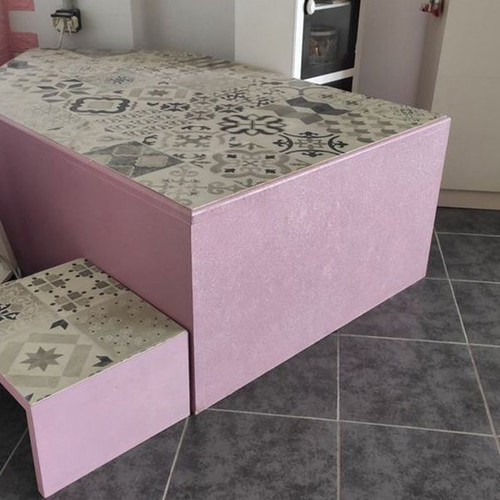 Wooden pedestal used for stage or professional spa pedicure lilac