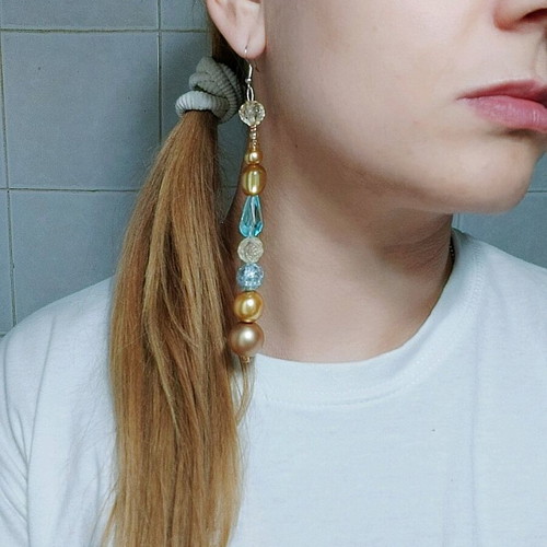 Handmade dangling earrings new in beige and turquoise shades