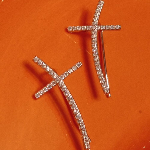 Ear Crawlers Earrings with Zirconia Crosses Sterling Silver 925 new