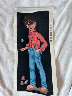Handmade embroidered gobelin with retro figure like new