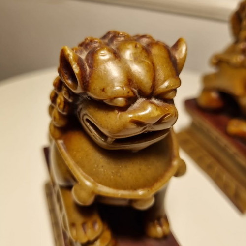 Pair of carved 1950s soapstone Foo Dogs used
