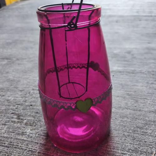 Handmade glass lanterns with wooden heart, set of 6, used