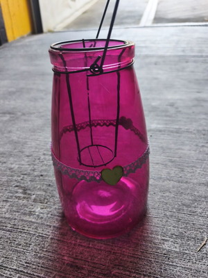 Handmade glass lanterns with wooden heart, set of 6, used