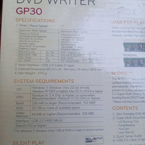 Slim Portable DVD Writer GP30 like new