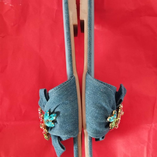 Denim slippers like new size 40 with floral details