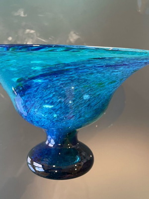 Artistic blown glass bowl in blue and turquoise shades new