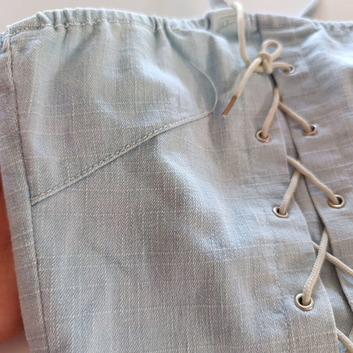 Vintage crop top corset style large turquoise cotton denim like new