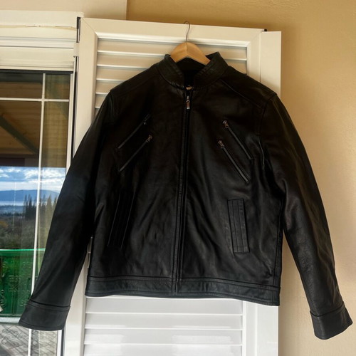 Leather jacket black men's Small new