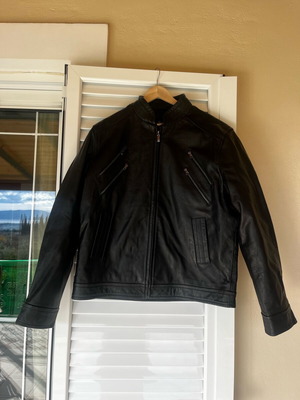 Leather jacket black men's Small new