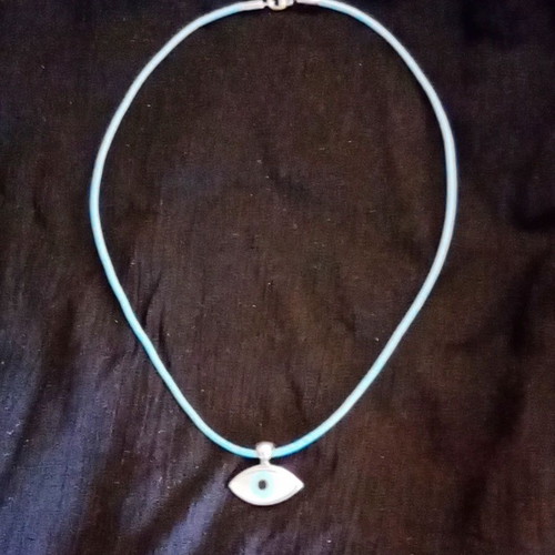 Silver Pendant Evil Eye 925 with Turquoise Leather Cord like new