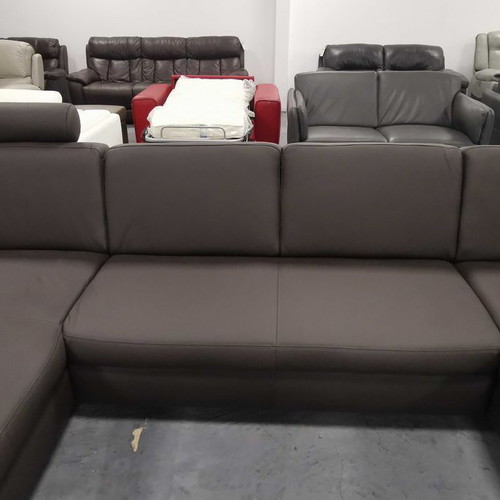 Brown-gray leather corner sofa CARO new with storage function