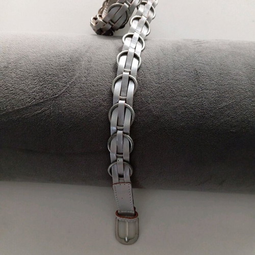 Silver leather belt new 105 cm with impressive design