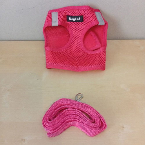 DogFed pink step-in dog harness with leash like new
