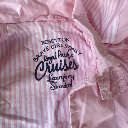 Benetton baby jacket pink with hood and striped lining, size 74 cm