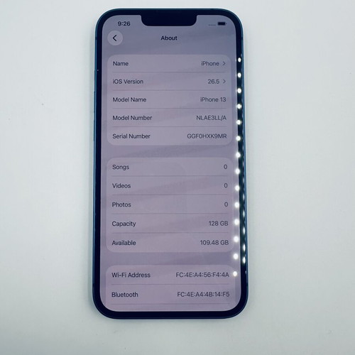 iPhone 13 Blue like new with 100% battery, charger and cable