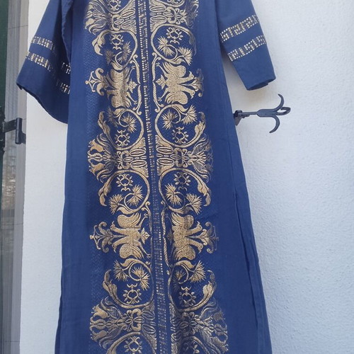 Vintage Greek Caftan DURA 60s 70s with Gold Embroidery Boho Chic Hippie