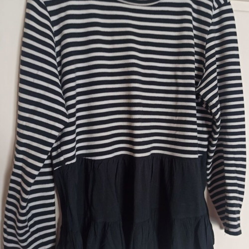 Zara black and white striped long-sleeve top Large like new with ruffles
