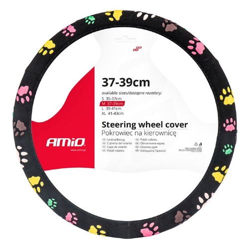 Steering wheel cover black with colorful dog paws design Amio new