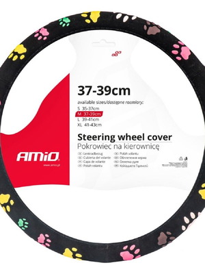 Steering wheel cover black with colorful dog paws design Amio new