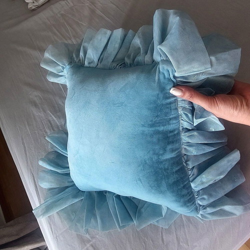 Velvet inflatable decorative pillow, vintage, sky blue