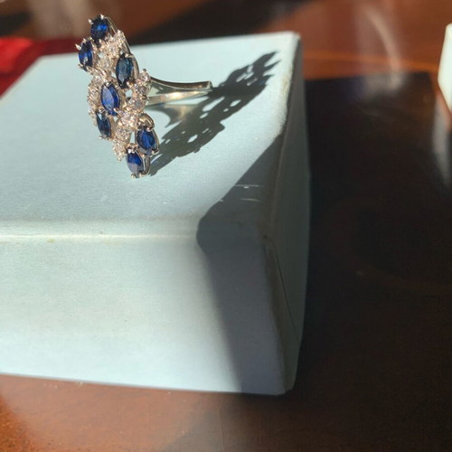 Vintage Sapphire And Diamond White Gold 14K Ring Like New
