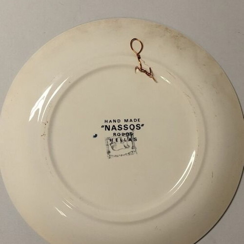 Decorative porcelain plate used Keramikos Hand made NASSOS with floral design