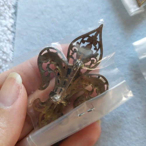 Bronze brooch handmade with Swarovski gold color, new