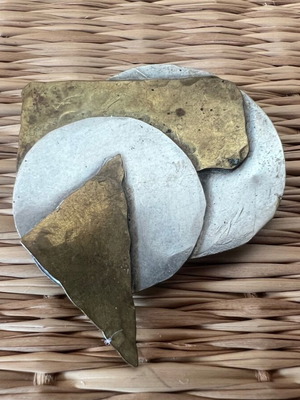Geometric vintage pin used in gold and silver tones