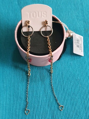 Tous silver 925 earrings new, gold and silver with ruby