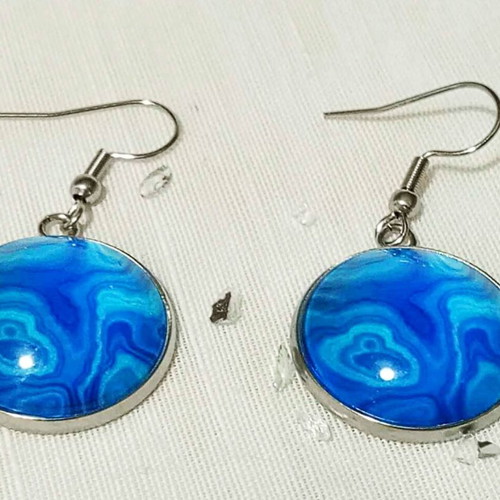 Earrings with cabochon Blue Waters made of stainless steel new