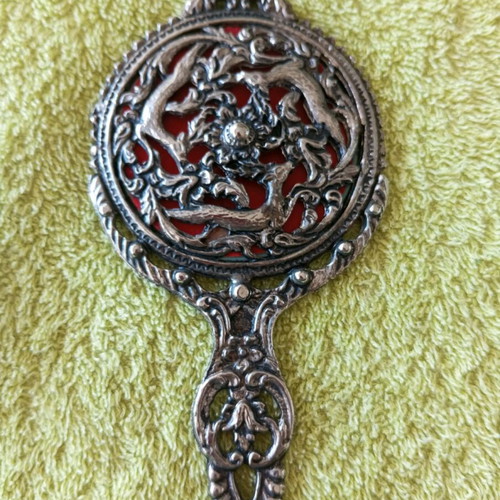 Hand mirror used, vintage 13×7 cm with ladybug gift